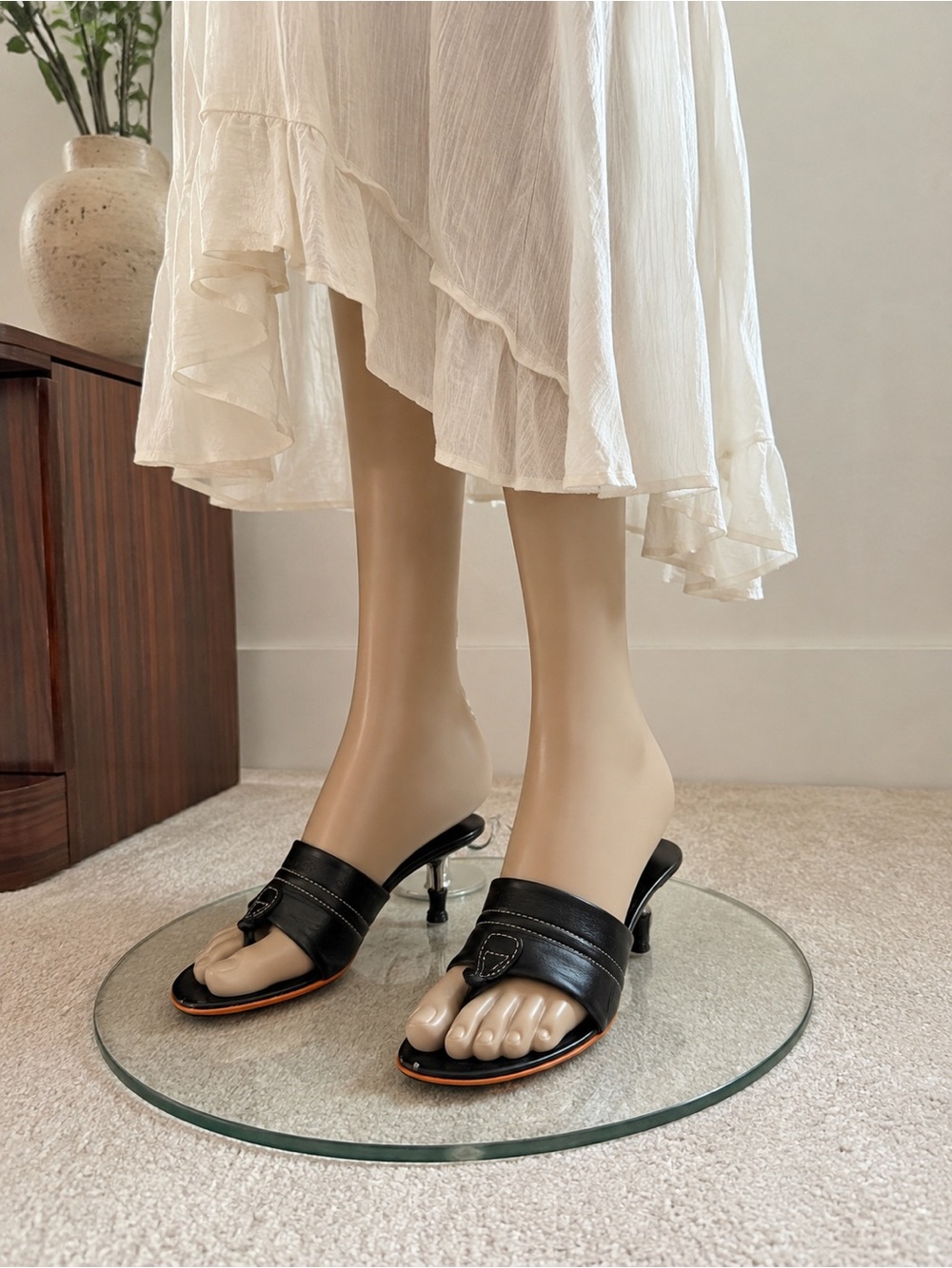 Hogan Black Leather Open-Toe Slingback Mules